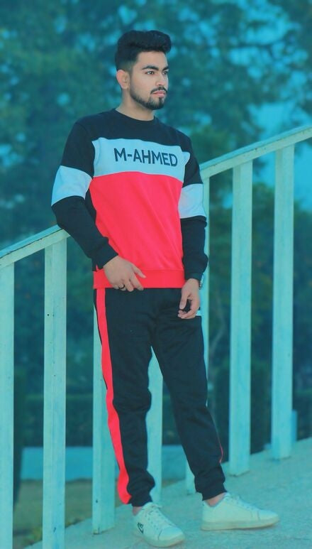 M-Ahmed Gym Tracksuit | Black, White And Red