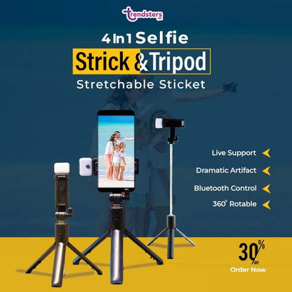 4 in 1 Tripod Selfie Stick With Remote Control