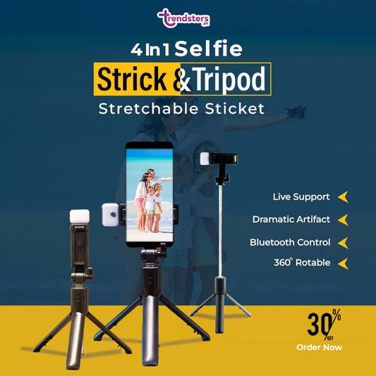 4 in 1 Tripod Selfie Stick With Remote Control